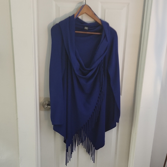 Chelsea & Theodore Sweaters - Chelsea & Theodore Women's Large Cobalt Blue Wrap Cardigan with Fringe